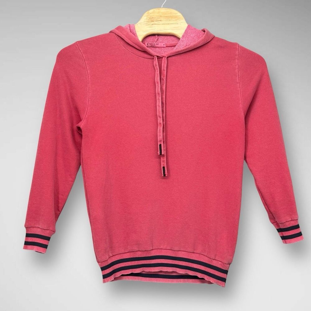 Stateside Hoodie Womens Medium Red Terry Anthropologie‎ USA Made Casual Minimal